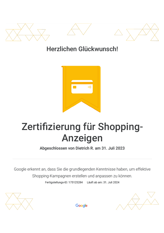 Google Ads-Zertifizierung für die Shopping Anzeigen